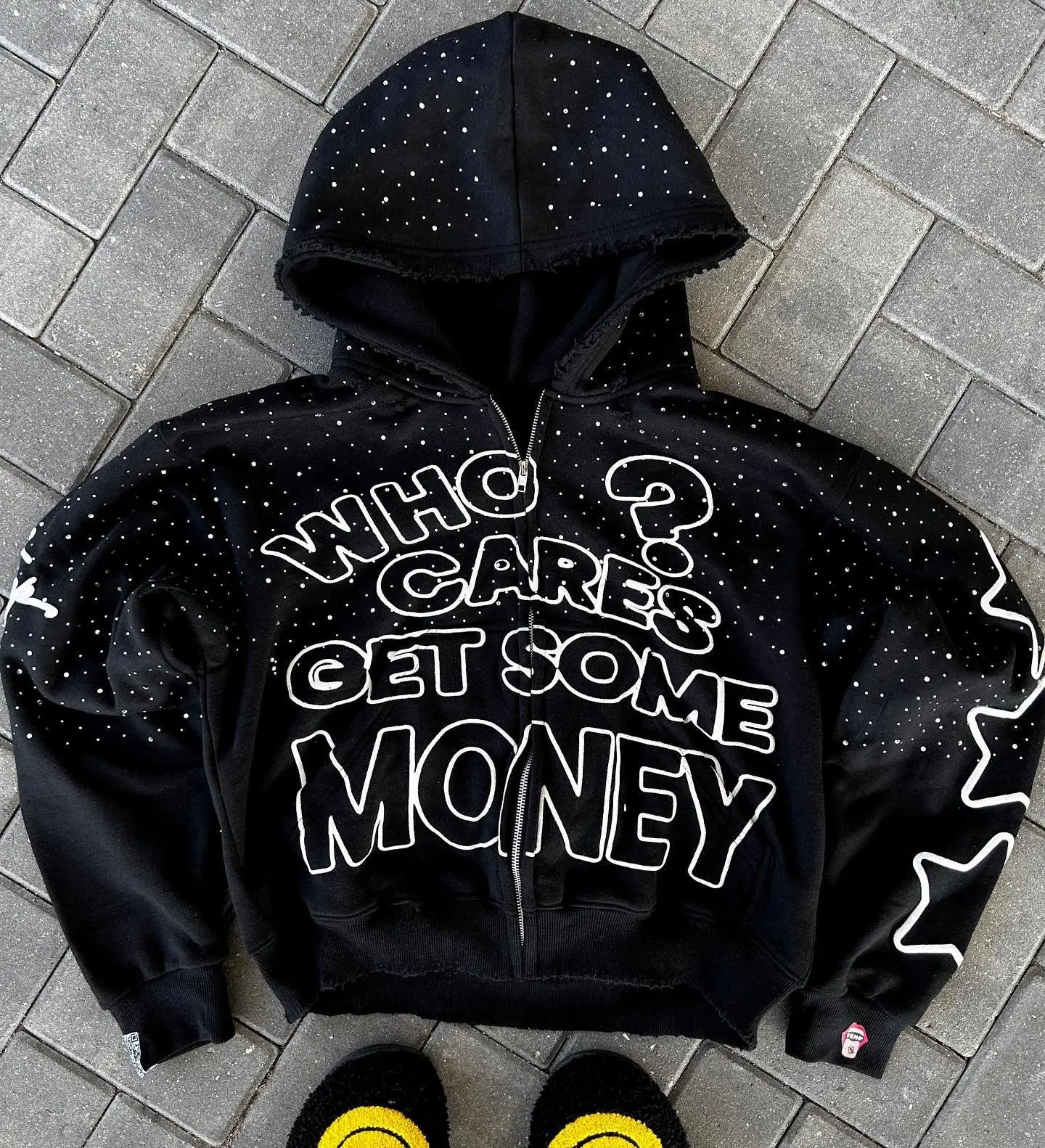 Custom Men's Zipper Hoodie Extreme Heavyweight Embroidery 100% French Terry Brushed Cotton Winter Screen Printing Rhinestone