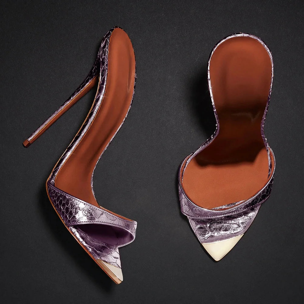 Stylish Slip on Snakeprint High Heels Women Pointed Toe Stiletto Sandals