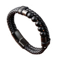 Natural Volcanic Stone Beads Bracelet Stainless Steel Magnetic Clasp Multi-layer Braided Leather Bracelet for Men