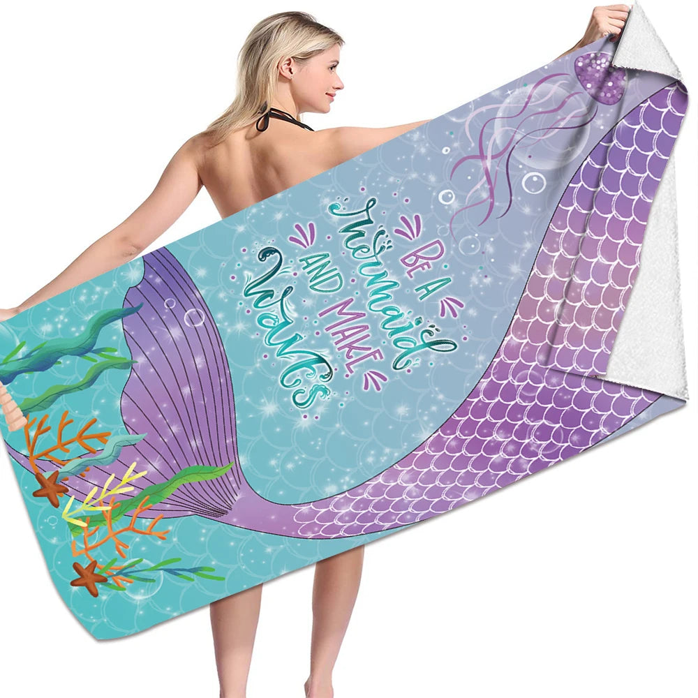 Sand Free Designers  Design Mermaid Popular Styles Microfiber Beach Towel with Bag
