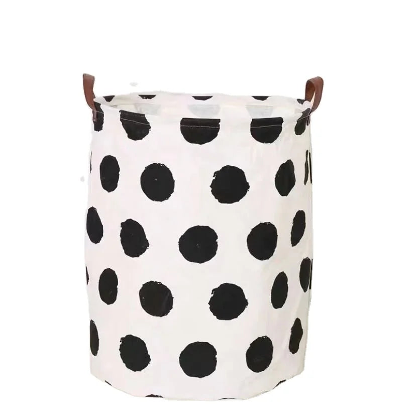 2024 Hot Selling Nordic Style Cotton and Linen Large Capacity Laundry Basket for Storage With Big Dot Pattern