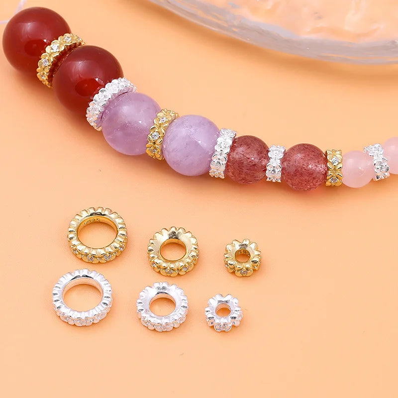 925 Sterling Silver CZ Zircon Small Flower Hollow Round Spacer Beads for Bracelet Necklace Making Wholesale