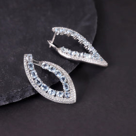 W0519 High-Quality Plating Custom Jewelry Sky Blue Topaz Rhodium Plated S925 Silver Earrings Blue Stone Elegant Earrings