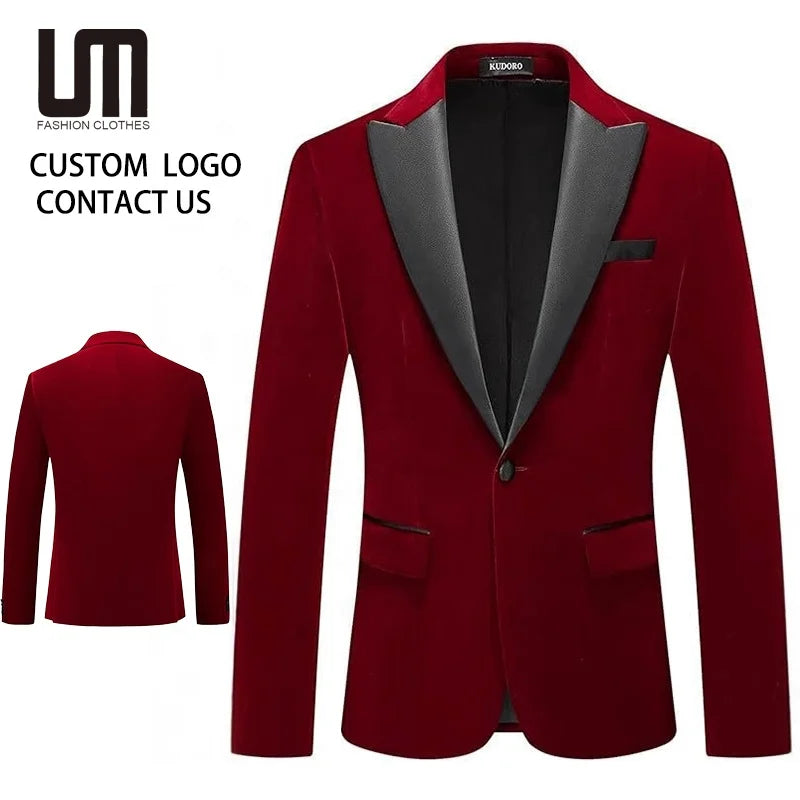 2025 Men's Luxury Velvet Blazer Jacket Single Breasted One-Button Tuxedo Suit for Weddings Parties and Stages-Dropshipping