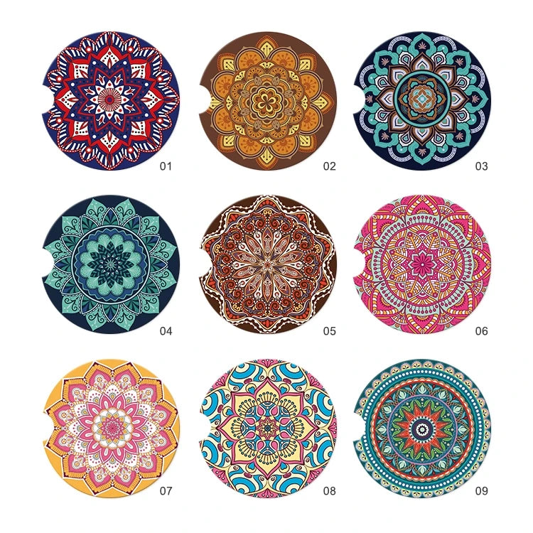 Superior Quality Ceramic Car Coaster Symmetry Floral Pattern Absorbent Inspired Mats & Pads