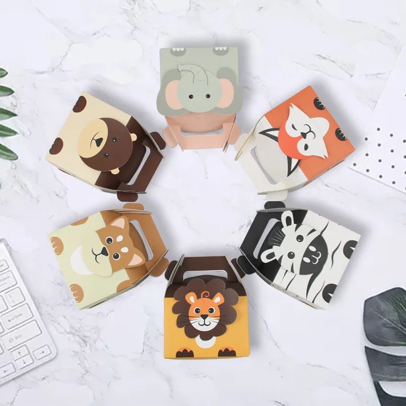 Wholesale Assorted Animal Gable Box Portable Paper Pastry Handheld Biscuit Cookie Candy Box With Handle