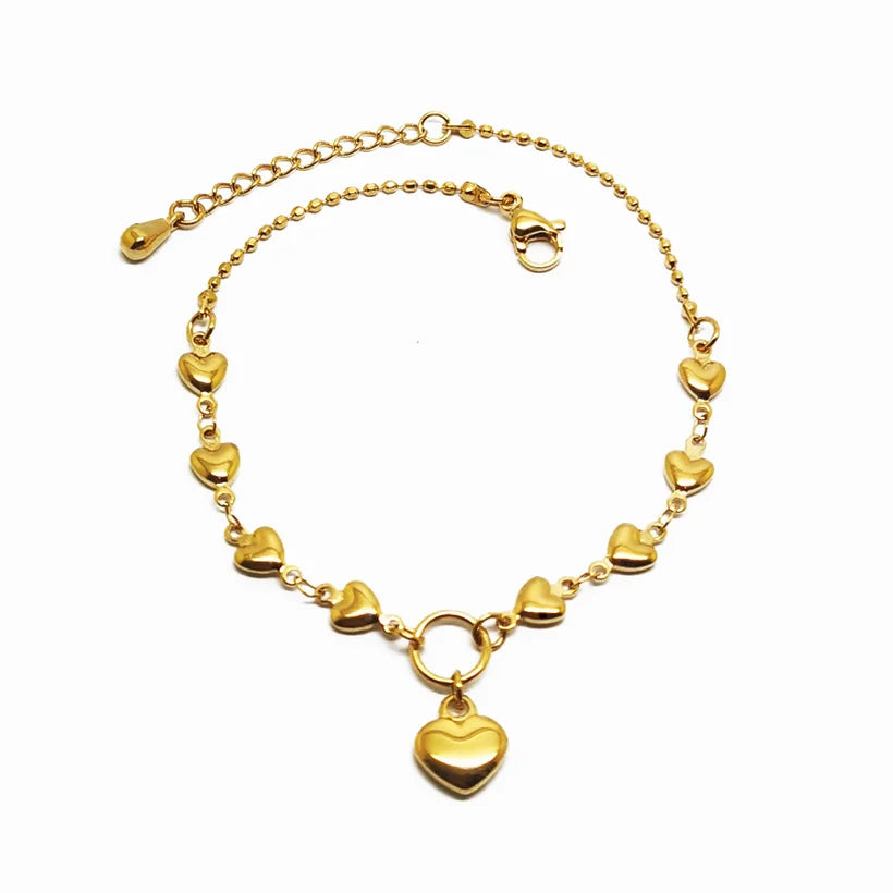 Fashion Dainty Stainless Steel Heart Charm Link Chain Anklet Bracelet Women Tiny Feet Jewelry 14K 18K Gold Plating Heat Anklet