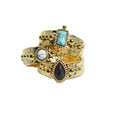 Trendy Party Wedding Chic Eternity Titanium Stainless Steel Gemstone Paved Turquoise Finger Ring Jewelry Open Cuff