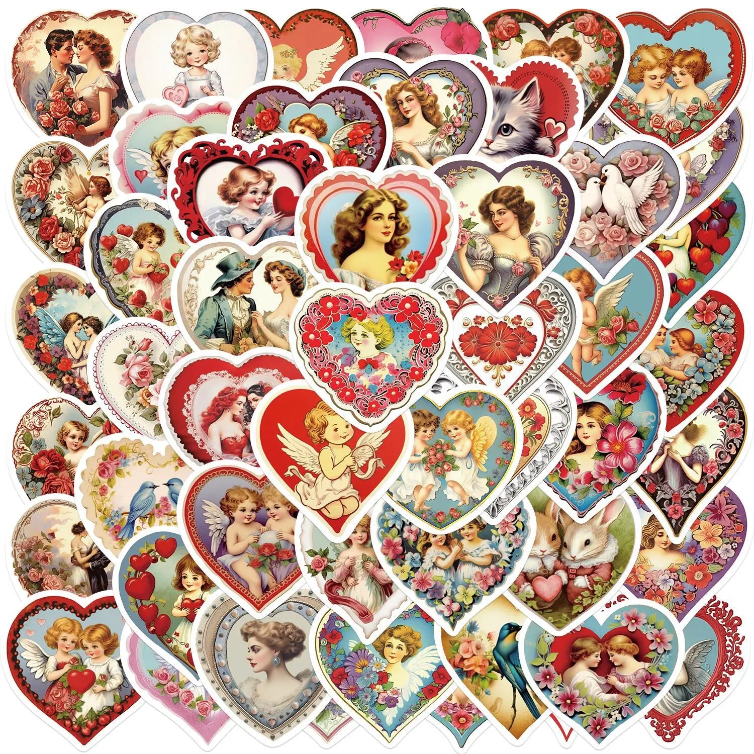 50Pcs Vintage Victorian Love Heart Art Graffiti Stickers for Book Suitcase Vinyl Aesthetic Cupid Lady Kids Sticker