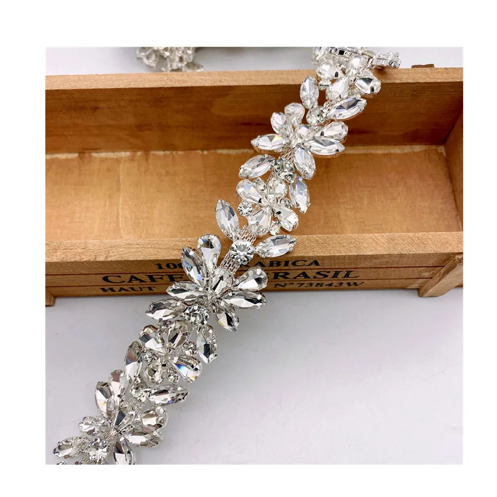 Fashion White  Handmade Rhinestone Lace Trim for Girl Dress Wedding Decoration