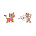 YH JEWELLERY 925 Sterling Silver Custom Cute Earrings Animal Cat White Stone  Eyes Enamel Pink Cat Stud Earring