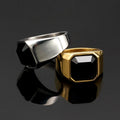 Fine Black Agate Onyx Natural Stone Stainless Steel Jewelry Fashion Ring Wedding Band Engagement Gemstone Finger Ring for Men