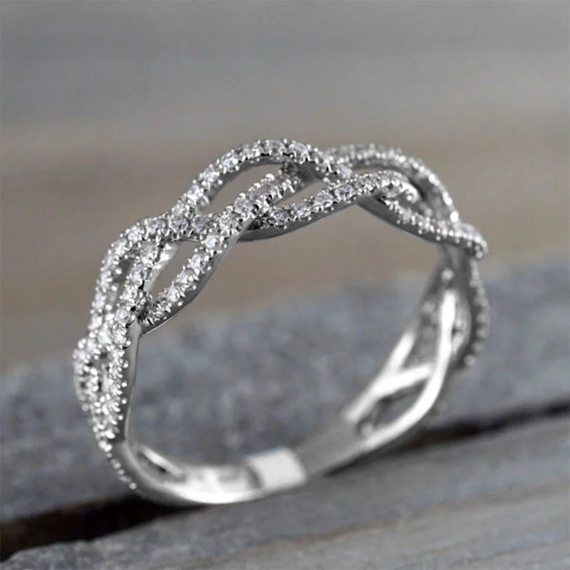 CAOSHI New Arrivals 0.20 Carat Round Diamond Silver Plated Ladies Wedding Band Stackable Infinity Ring