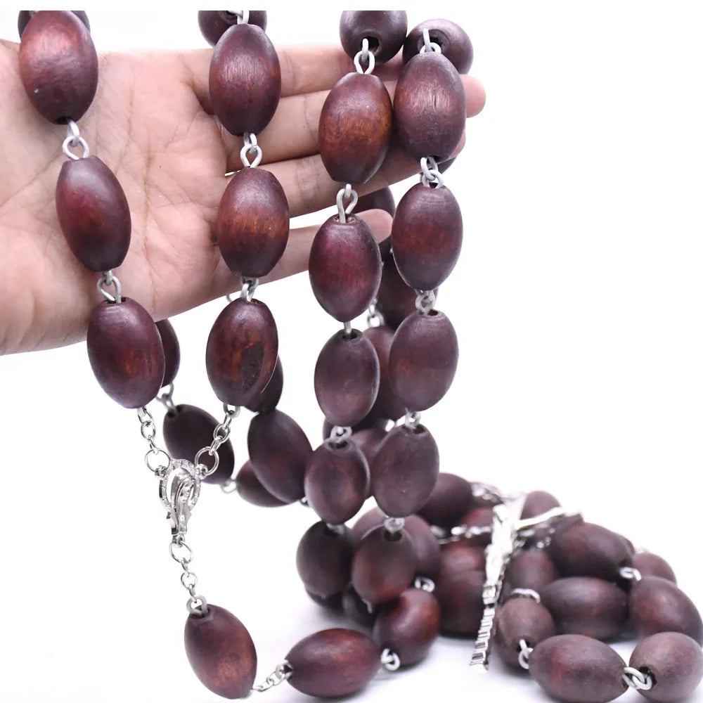 Big Burgundy Wooden Beads Wall Hanging Rosary Necklace Religious Decoration Catholic Cross Home/Church/Office Wall Rosary