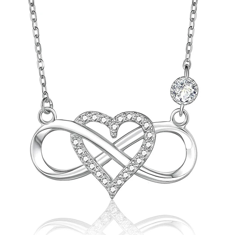 925 Sterling Silver Jewelry 18k Gold Plated Necklace Heart Pendant Zircon Infinity Style for Women