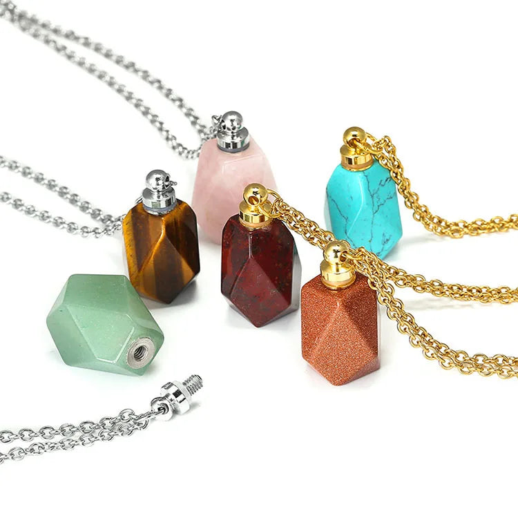 G774 Jewelry Essential Oil Crystal Stone Stainless Steel Necklace Pendant Locket Perfume Bottle Necklaces