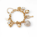 New Jewelry Love Lock Personality Full Diamond Peach Heart Gold and Silver Bracelet Women's Diamond Crystal Bracelet