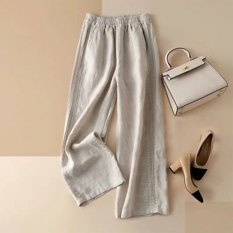 Boutique Wholesale 2026 Summer New Cotton and Linen Wide-leg Pants Female Solid Color Fashion Thin High Waist Women's Pants