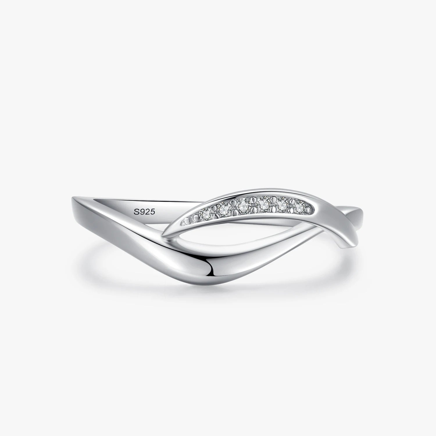 Ailmay 100% 925 Sterling Silver Fashion Asymmetry Line Clear Zircon Finger Ring for Women Simplicity Wedding Statement Jewelry