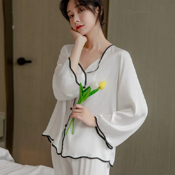 New Arrivals Luxury Silk Satin Pajamas Women's Solid Long Sleeve Pajamas Sleepwear Summer Girlish Nightgown for Women