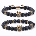 Wholesale Adjustable Lava Stone Gold Zircon Copper Crown Healing Crystal Beads Couple Charm Men Essential Oil Diffuser Bracelets