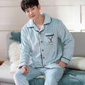 New Arrival Men's Pajamas Coral Fleece Cutting Pattern Pijamas Men Plaid & Stripes Cutting Fleece Pajamas Set Long Pajamas