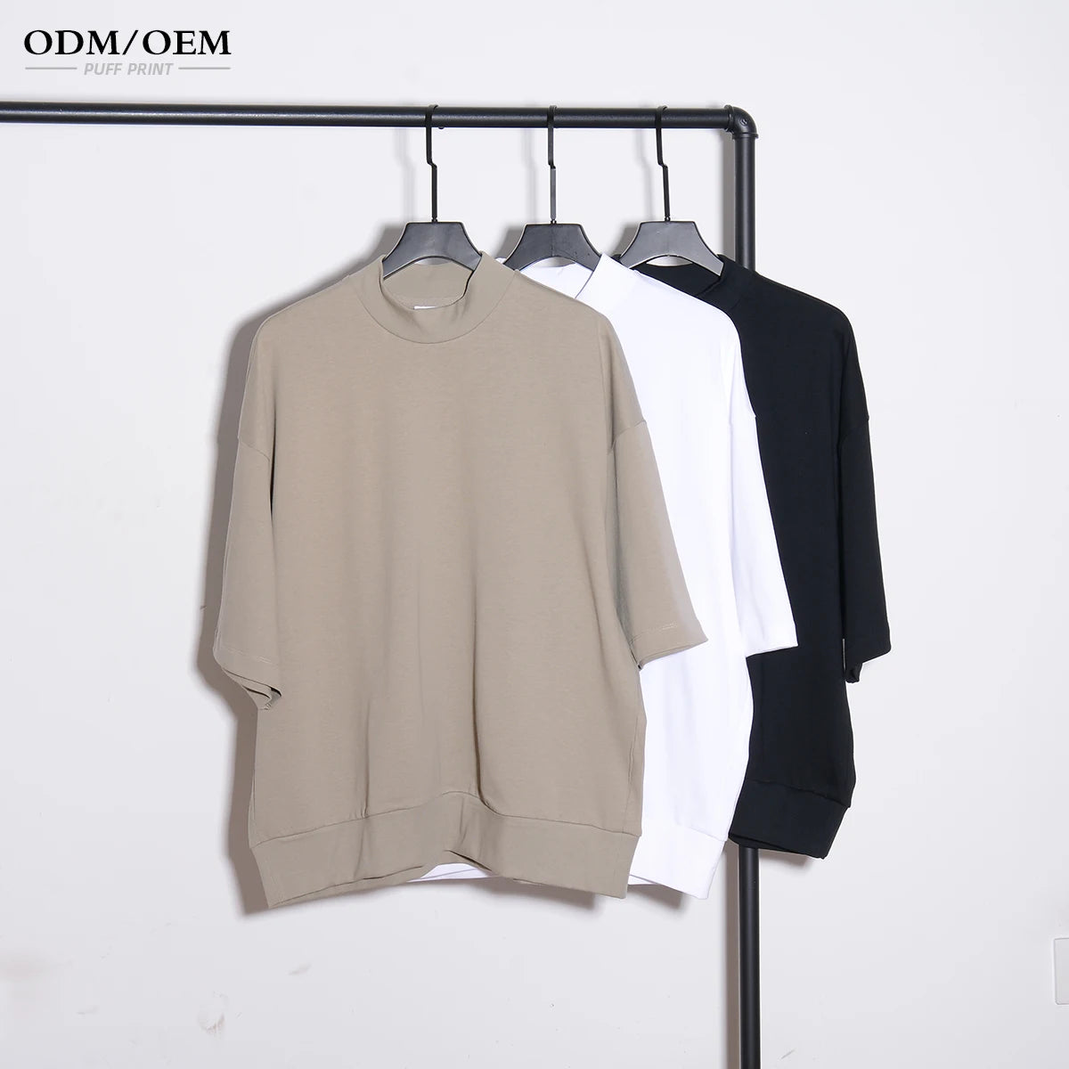 Custom Solid Knitted Breathable Eco-Friendly Heavy Weight 100% Cotton Turtleneck Loose Fit T-Shirts for Men