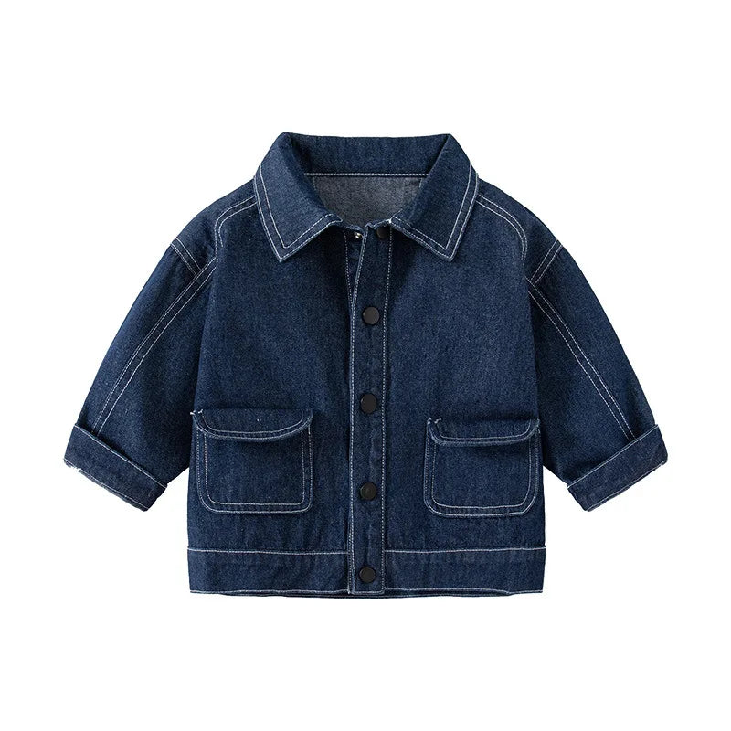 New Spring Collection Boys Bomber Jackets for 2-7 Years Solid Outerwear Kids Pocket Fashion Jeans Blouses Wholesale Jackets