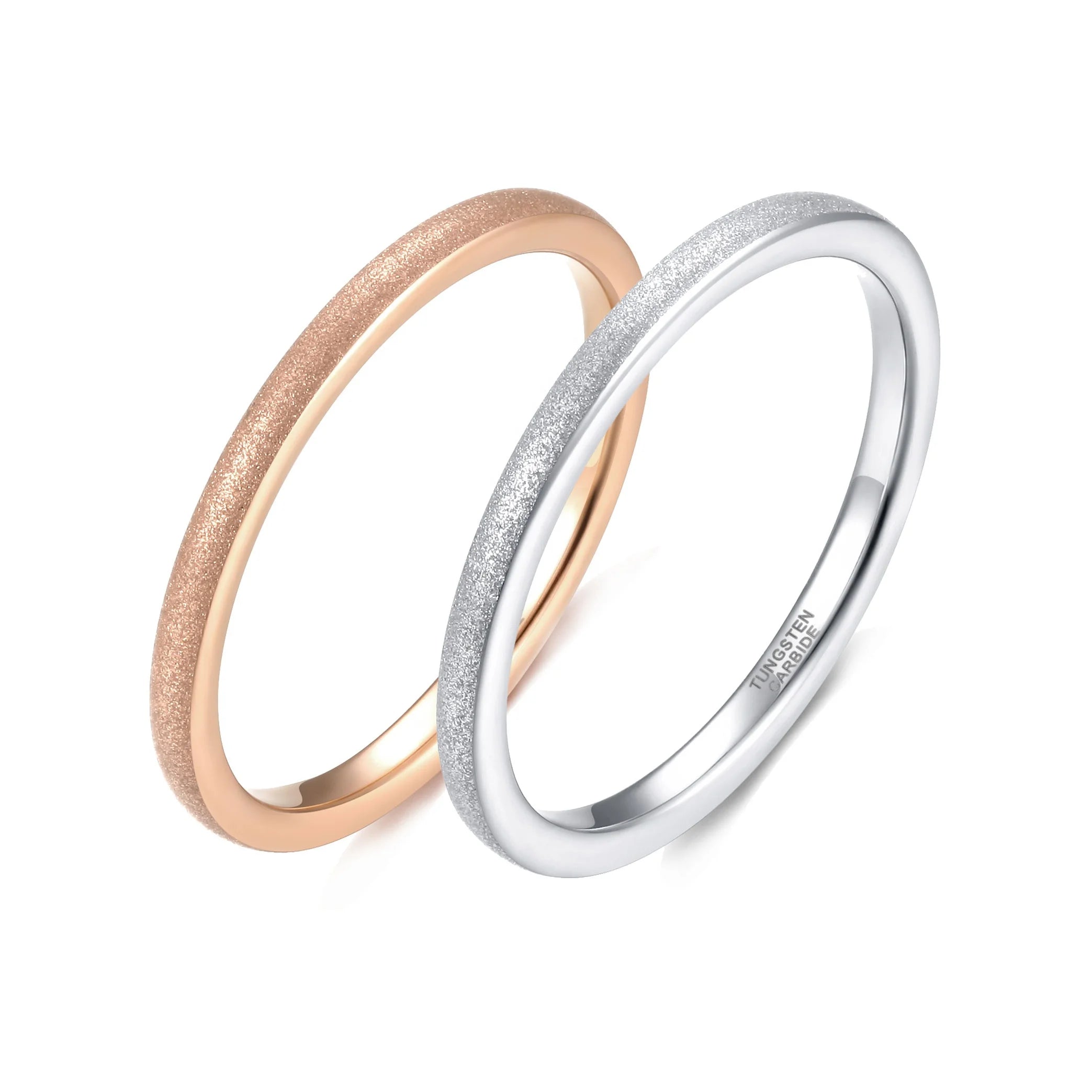 OAHLAN Fashion Jewelry Rose Gold/Silver 2mm Slim Bands Wedding Engagement Promise Rings Sandblasting Tungsten Rings for Women