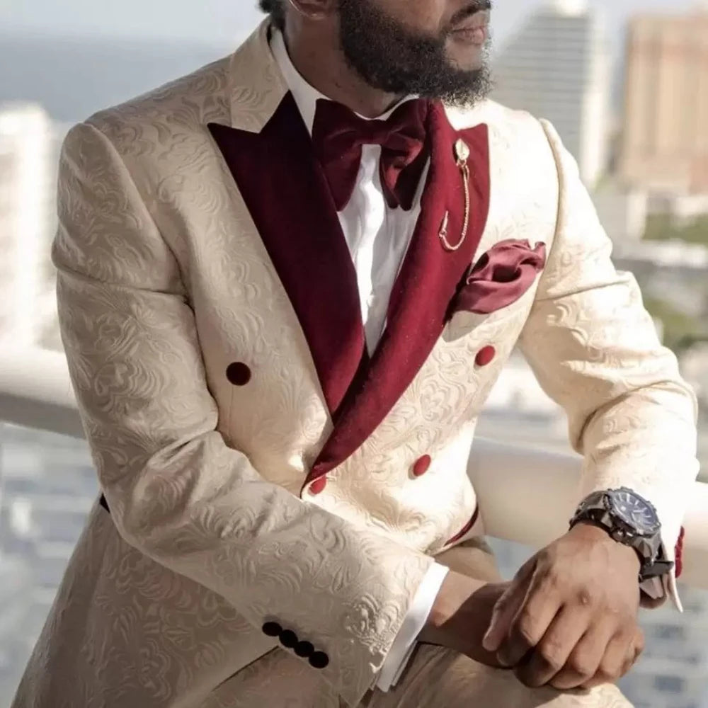 2025 New Mens Suits Groom Tuxedos Fashion Wedding Business Casual Slim Fit Blazer Jacket and Pant Costume Homme