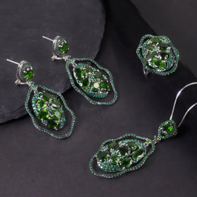 W0435 Luxury Jewelry Wholesale Manufacturer Chrome Diopside Stone Custom 925 Silver Jewelry Set Green Gem Feminine Jewelry Set