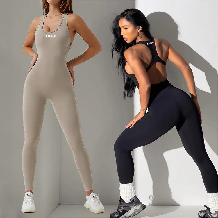 Women's Active Sports Gym Bodysuit & Jumpsuit Open Back Scrunched Butt Design for Yoga Fitness  Hollow Back Jumpsuit