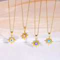 Trendy Stainless Steel Necklace Oil Dripping Pendant Sun Flower Charms Lucky Eyes Pendant Necklace Turkish Blue Eyes Jewelry