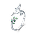 Factory 925 Sterling Silver Bird & Spring Tree Leaves Open Size Finger Rings for Women Sterling Silver Jewelry SCR323