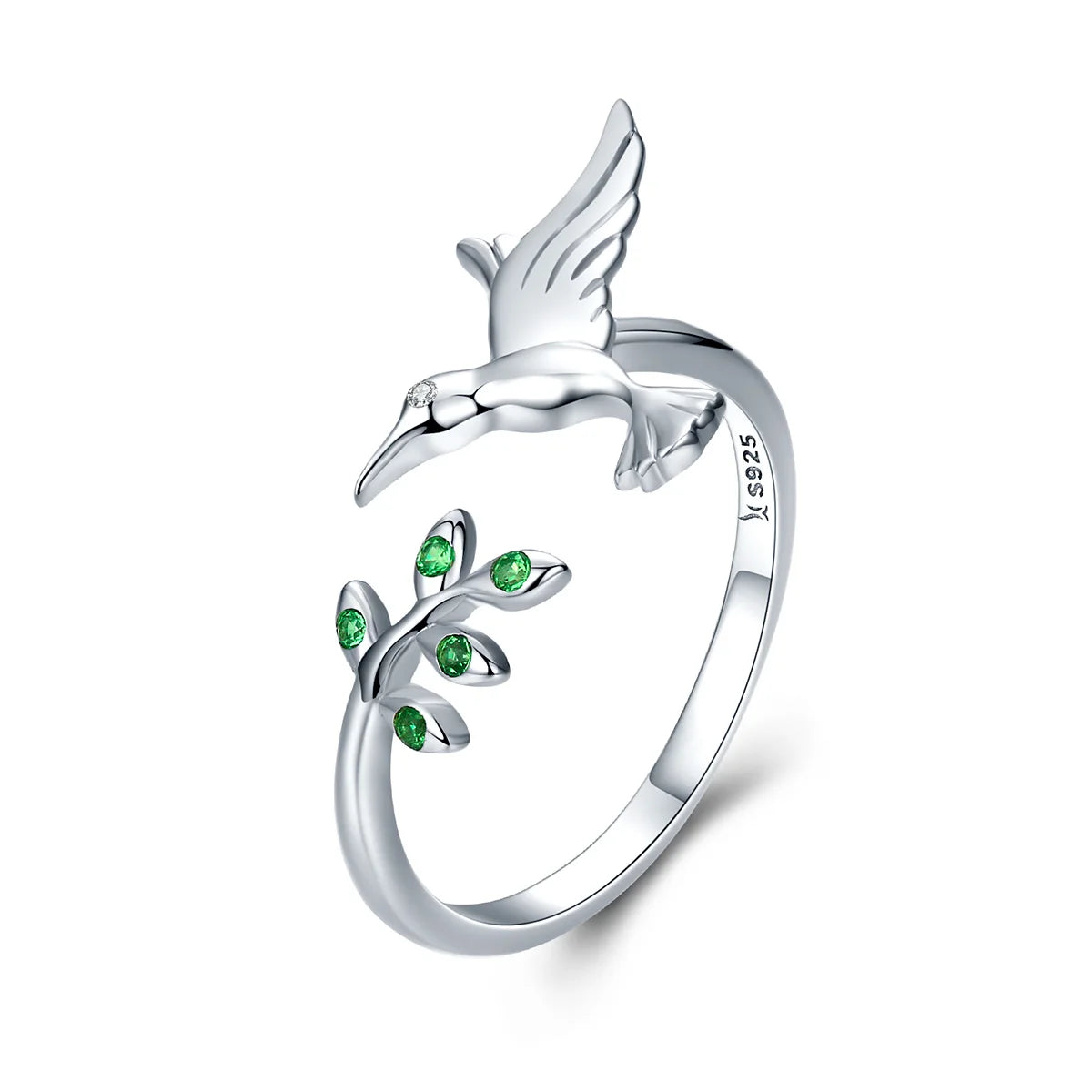 Factory 925 Sterling Silver Bird & Spring Tree Leaves Open Size Finger Rings for Women Sterling Silver Jewelry SCR323
