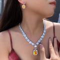 Supper Gorgeous Classy Big Square Yellow Cubic Zircon Arabic Bridal Luxury Party Wedding Jewelry Sets for Women