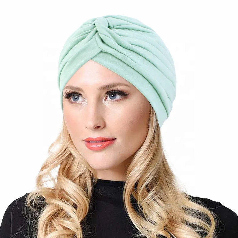 Wholesale Muslim Women Cross Ruffle Chemo Sleep Turban Head Wear Scarf Beanie Hat for Cancer Patient Hair Loss Accessories