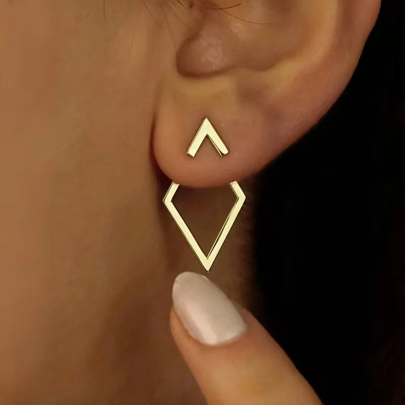 Jachon Simple and  Fashion Earrings for Women Stud Stainless Steel Earrings Geometric Diamond Pattern