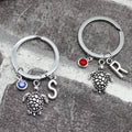 Ocean Beach Sea Turtle Pendant with Birthstone Keychain Keyring Bag Backpack Key Ring Holder Accessories Car Key Chain