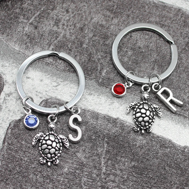Ocean Beach Sea Turtle Pendant with Birthstone Keychain Keyring Bag Backpack Key Ring Holder Accessories Car Key Chain