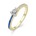 Elegant 925 Sterling Silver Women's Ring 14K Gold Plated with Blue Enamel & Pear Cut CZ for Party Occasions Fine Jewelry