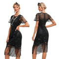 BabeYond Roaring 20s Vintage Art Deco Dress 1920s Flapper Style Long Fringe Sequin Beaded Empire Waist Party Decorated Feathers