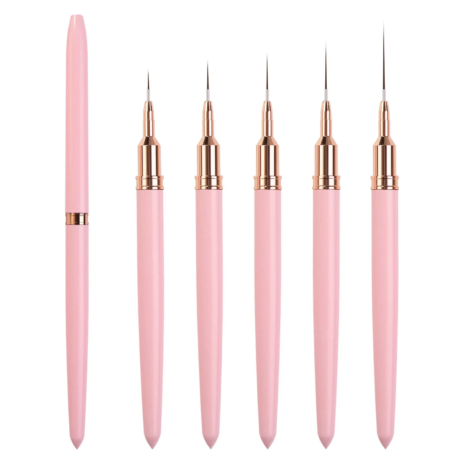 Fine Long 25/15/11mm Pink Handle Nail Liner Brush Set Custom Logo UV Gel Painting Drawing Pen Brush