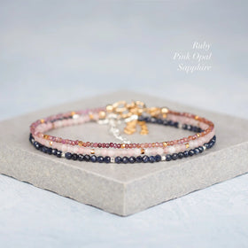 Custom Dainty Crystal Bead Bracelet Personalized pink Opal Beaded Bracelet Gemstone Jewelry Gift for Women