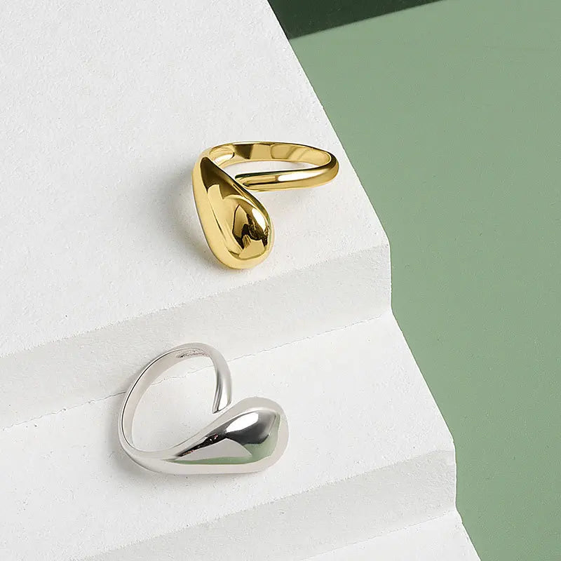 Platinum Plated Open Ring Free Size Gold Irregular Ring Double Layer Chubby Irregular Teardrop Gold Plated Adjustable Ring