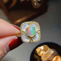 Hot Sale Classic Luxury 925 Sterling Silver 18K Gold Plated 5mm*7mm Oval Cut Natural Opal Big Rings for Women Weddings Parties