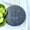NM36605 Gold Dainty Real Turquoise Necklace Raw Turquoise Bar Pendant Gemstone Stick December Birthstone Beaded Pendant Gift