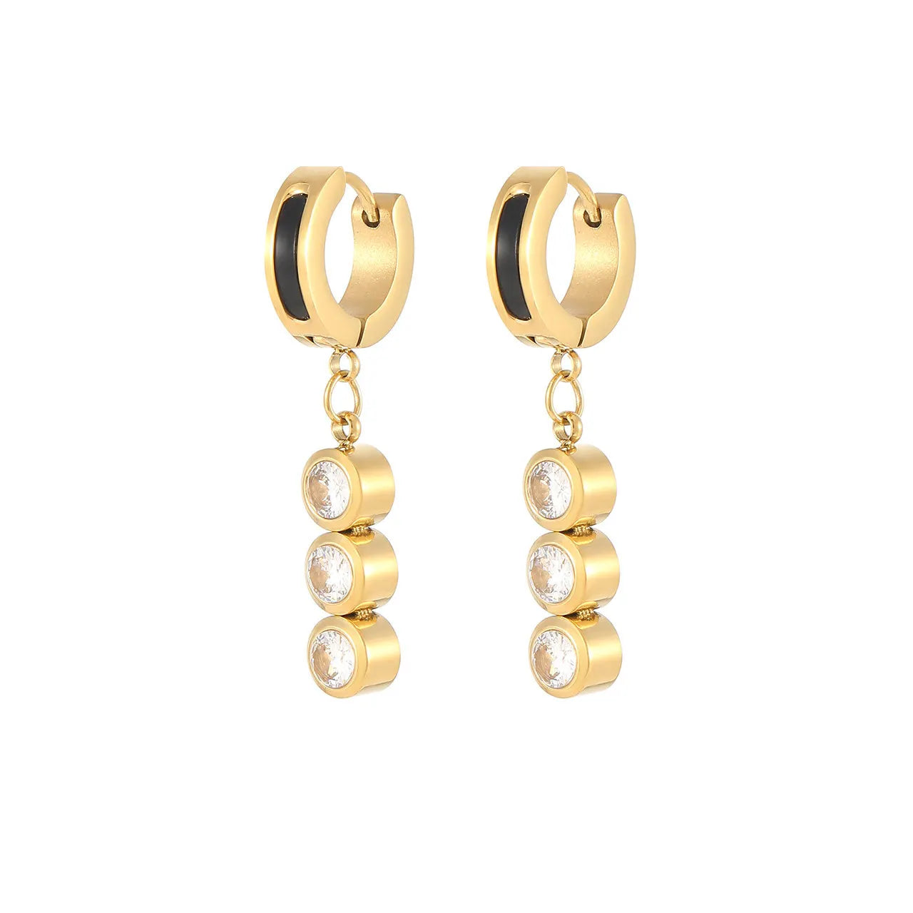 Elegant Fashion Women's Gold Plated Stainless Steel Hoop Earrings Wholesale Set with Tassel Zirconia Jewelry
