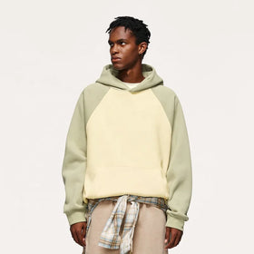 INFLATION 350G Patchwork Color Block Hoodie Men Custom OEM Raglan Sleeve Fleece Streetwear Hoodie