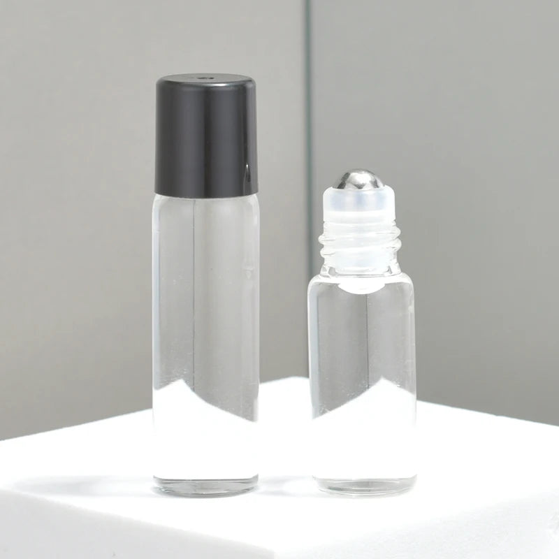 Empty Clear Glass Roller Bottle with Steel Roller Ball 1ml 2ml 3.5ml 5ml Roll on Bottles Black Cap